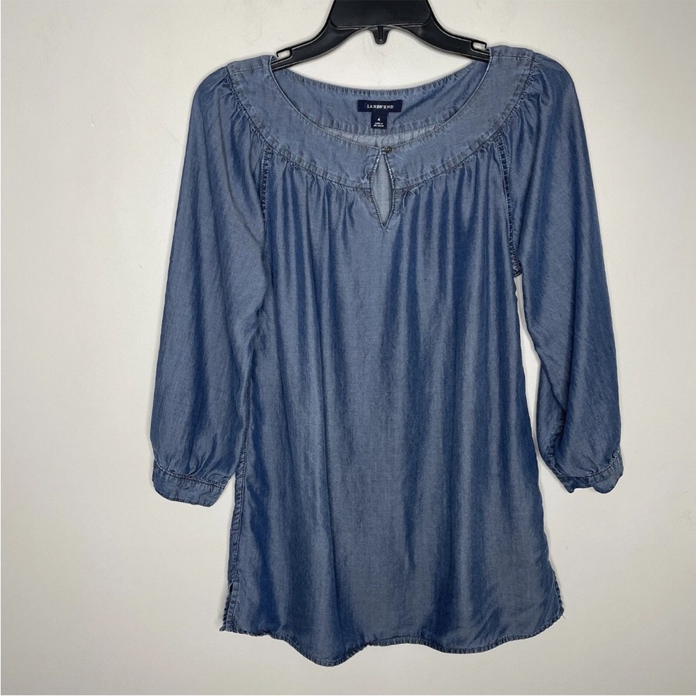 Lands’ End Blue Chambray Tunic Top with 3/4 Button Sleeve. EUC - Picture 6 of 12
